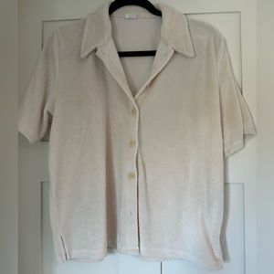 Beige Winfred Terrycloth Short Sleeve Button Down